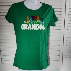ST PATTYS DAY  Grandma Lucky Brand Green Clover Tee